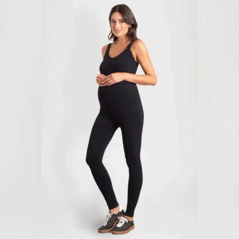 New SERAPHINE Seamless Maternity & Nursing Unitard Jumpsuit, Black Small